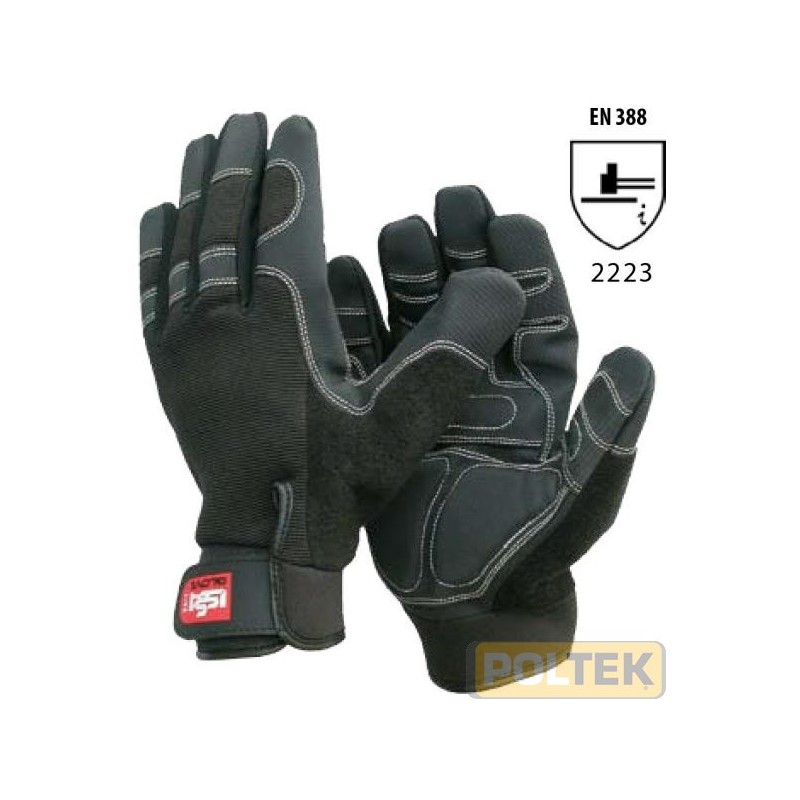 Guanto con palmo in pelle sintetica. Presa sportiva antiscivolo sul palmo, imbottiture di gel shock assorbente e antivibrazione