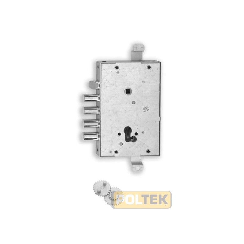 Catenaccio e scrocco reversibile, corsa mm 30, tre chiusure, zincata.