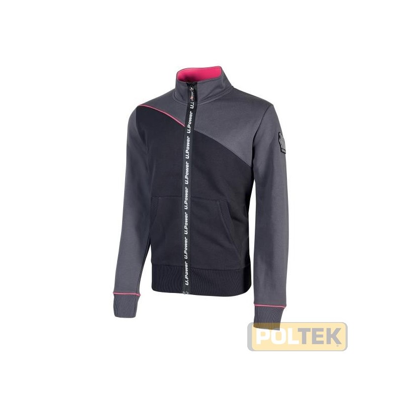 Felpa senza cappuccio con cerniera centrale impermeabile arricchita da serigrafia “U-Power". Felpa full-zip con polsini e fond