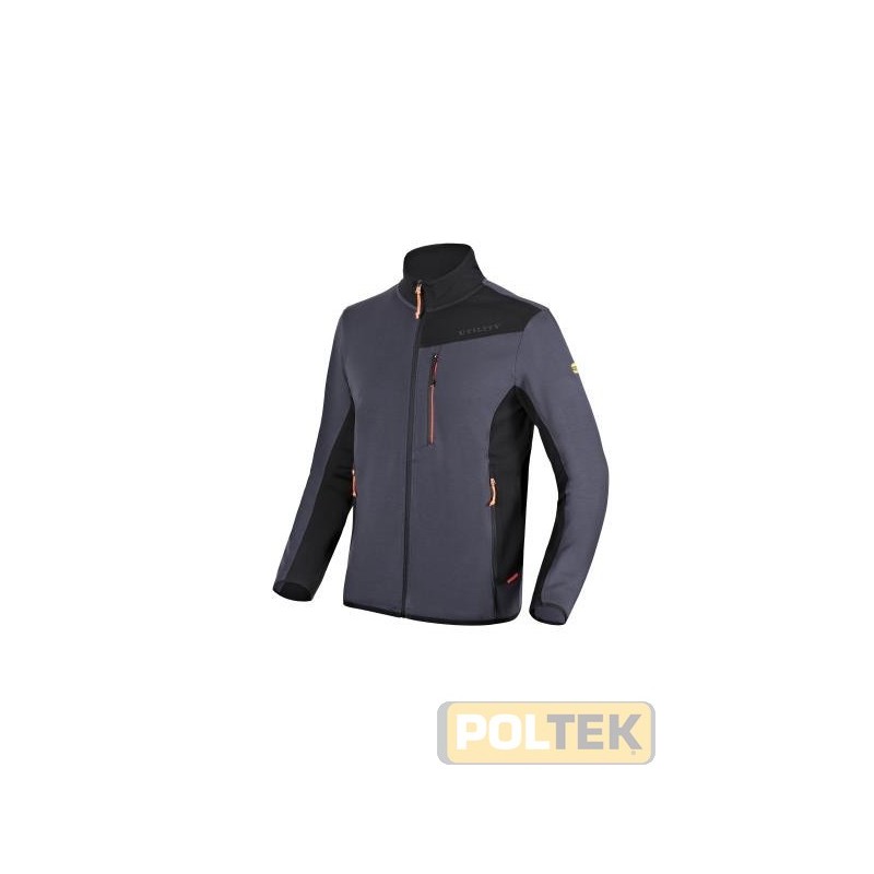 Felpa full zip garzata. Collo in piedi. Due tasche laterali e una tasca frontale con zip; polsini e fondo elasticizzati con Lycr