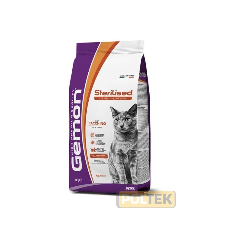 Gemon Sterilised con Tacchino (+ 12 mesi) è un alimento completo per gatti adulti sterilizzati. La formulazione è caratterizza