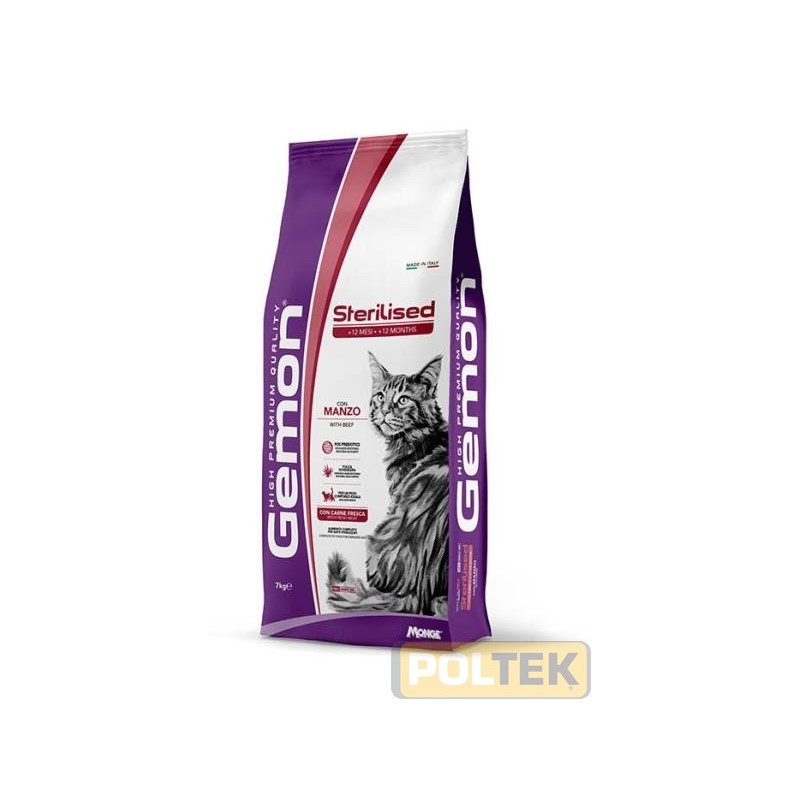 GEMON STERILISED CAT (+12 MESI) CON MANZO è un alimento completo per gatti adulti sterilizzati. La formulazione è caratterizza