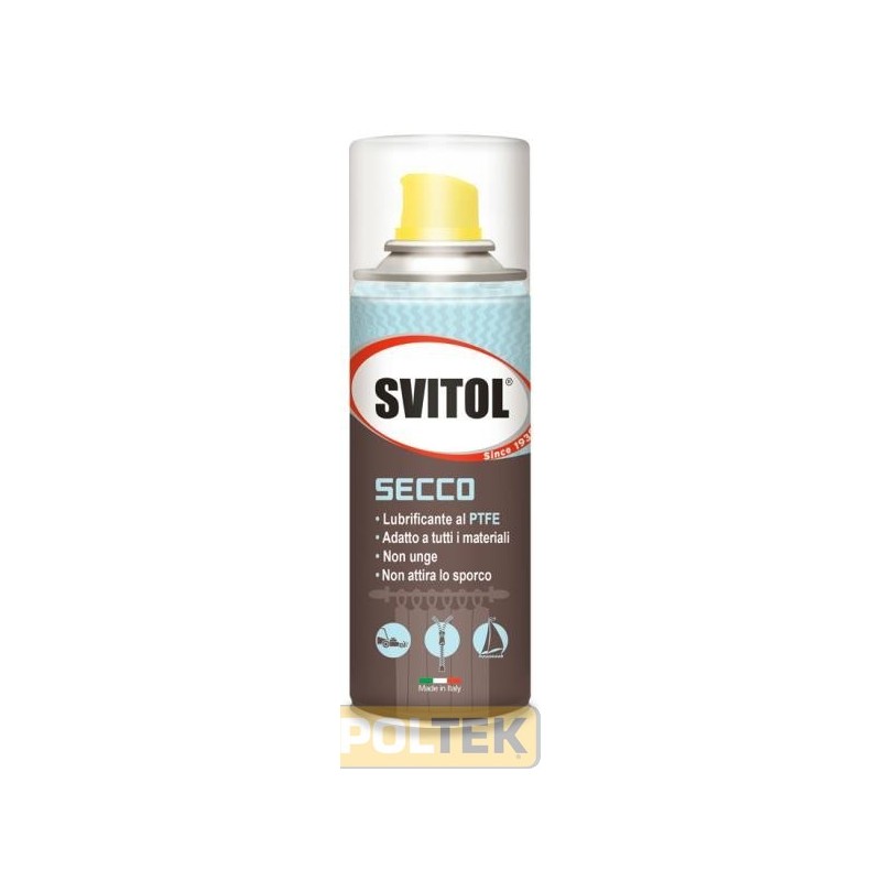SVITOL SECCO Lubrificante al PTFE, per parti metalliche, plastiche, legno, cuoio, gomma, vetro e superfici verniciate. Crea una 