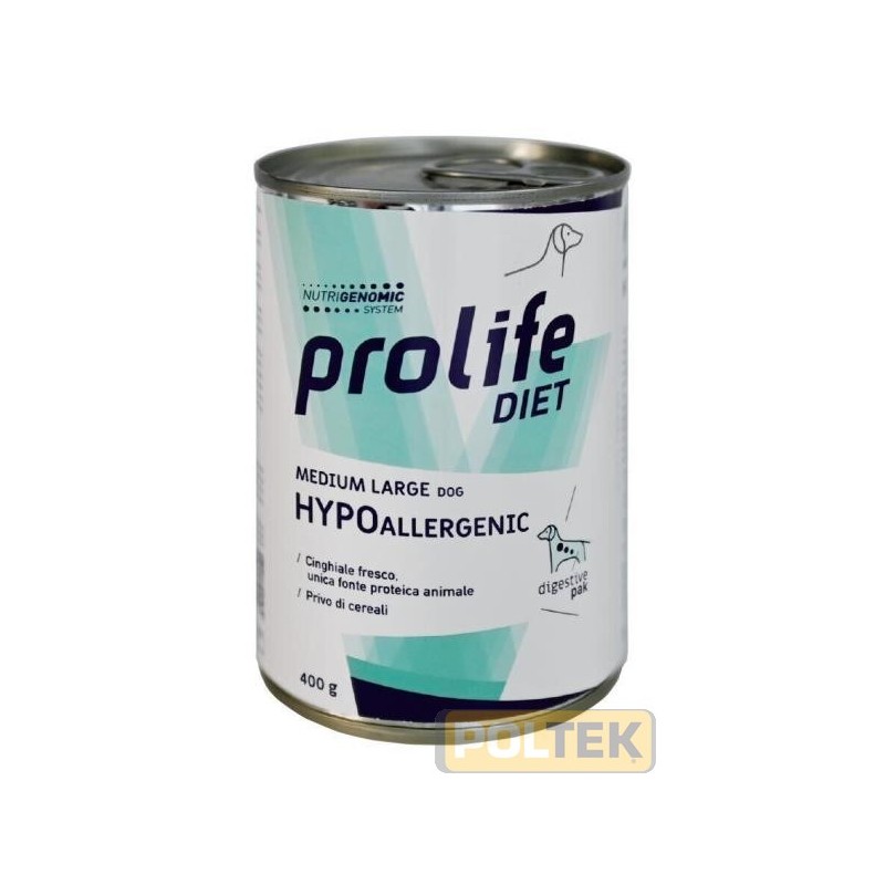 Alimento completo dietetico per il cane di taglia media e grande formulato per la riduzione di intolleranze a ingredienti e sost