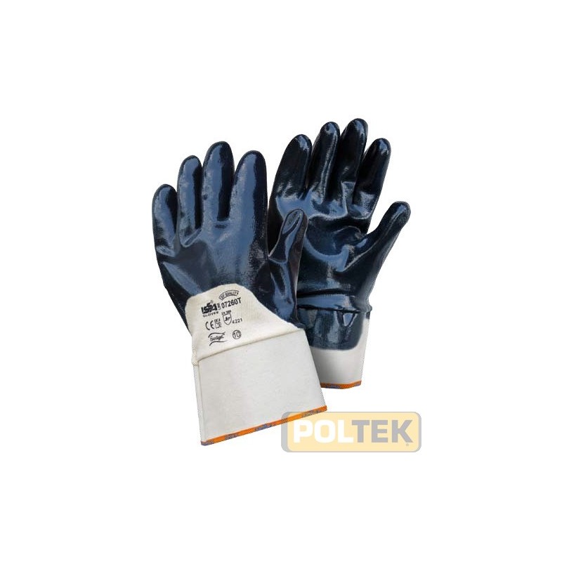 Guanto NBR qualità TOP su supporto tela/cotone con manichetta di sicurezza, dorso aerato. Trattamento Sanitized.