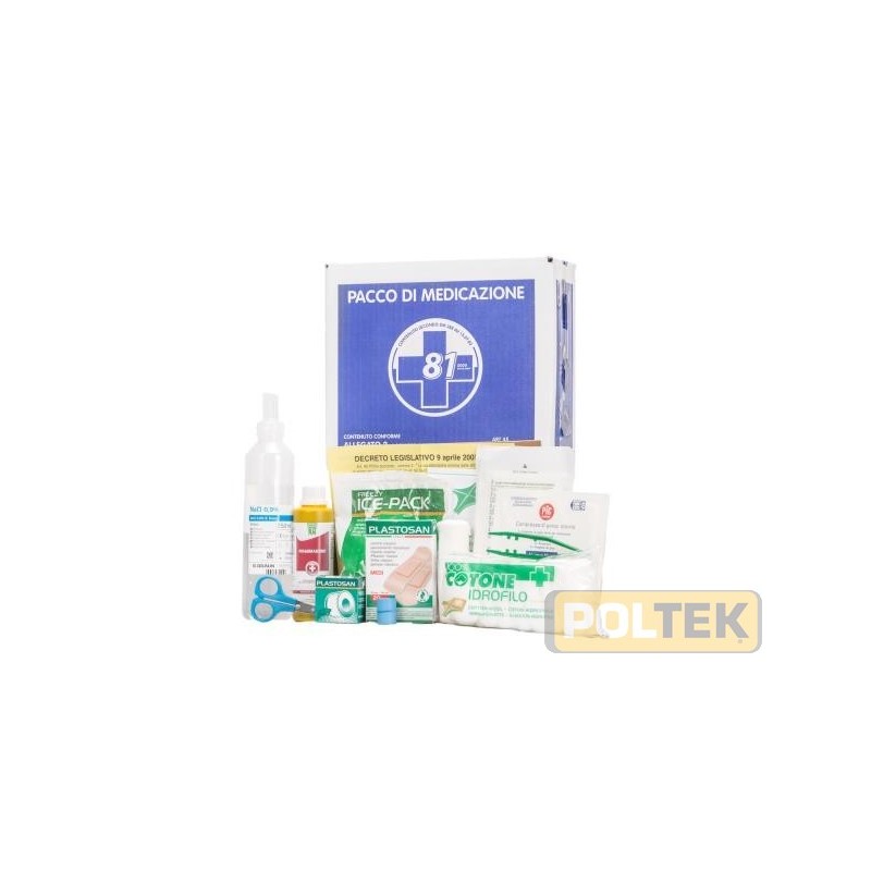 Pacco medicazione per cassette pronto soccorso con contenuto base allegato 2 a norma del DM 388 del 15.7.2003 e D.L. 81 del 09/0