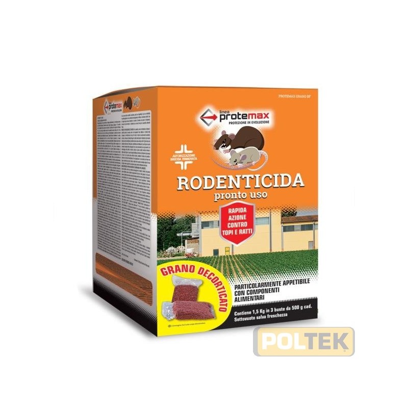 Caratteristiche: esca in grano decorticato e lavorato con speciale procedimento per aumentare la sua efficacia verso topi e ratt