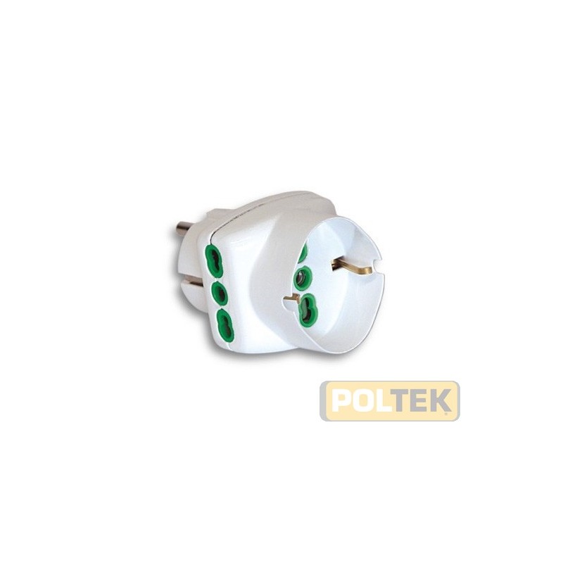 Adattatore triplo - Spina 2P+T 16A Schuko - Prese 2P+T 16A Bipasso + 1 Bip./Schuko