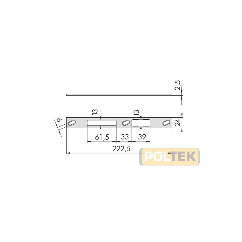 CONTROPIASTRA PIANA INOX mm222X24X3 PER SERRATURA CATENACCIO