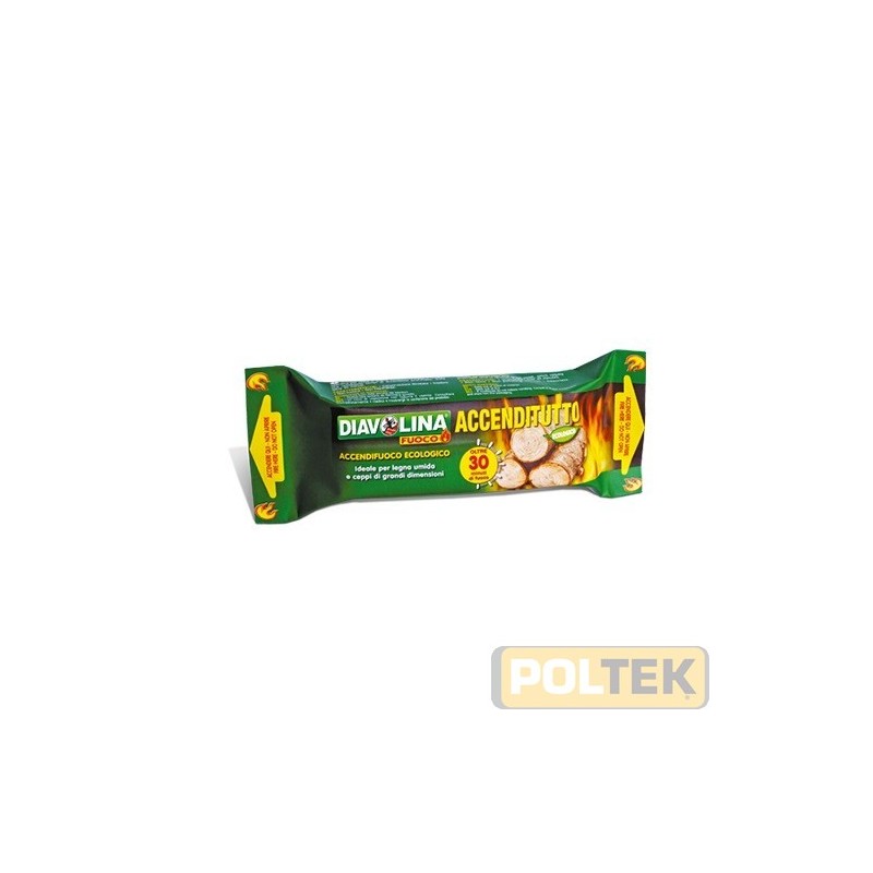 Accendifuoco a lunga durata. Oltre 30 minuti di fuoco. Ideale per l’accensione di legna umida e ceppi di grandi dimension