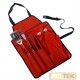 Grembiule rosso portautensili con 6 accessori.