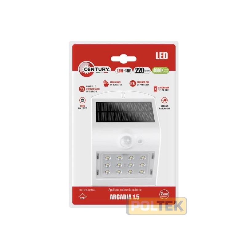 CENTURY APPLIQUE SOLARE LED ARCADIA 1.5 BIANCO lm220