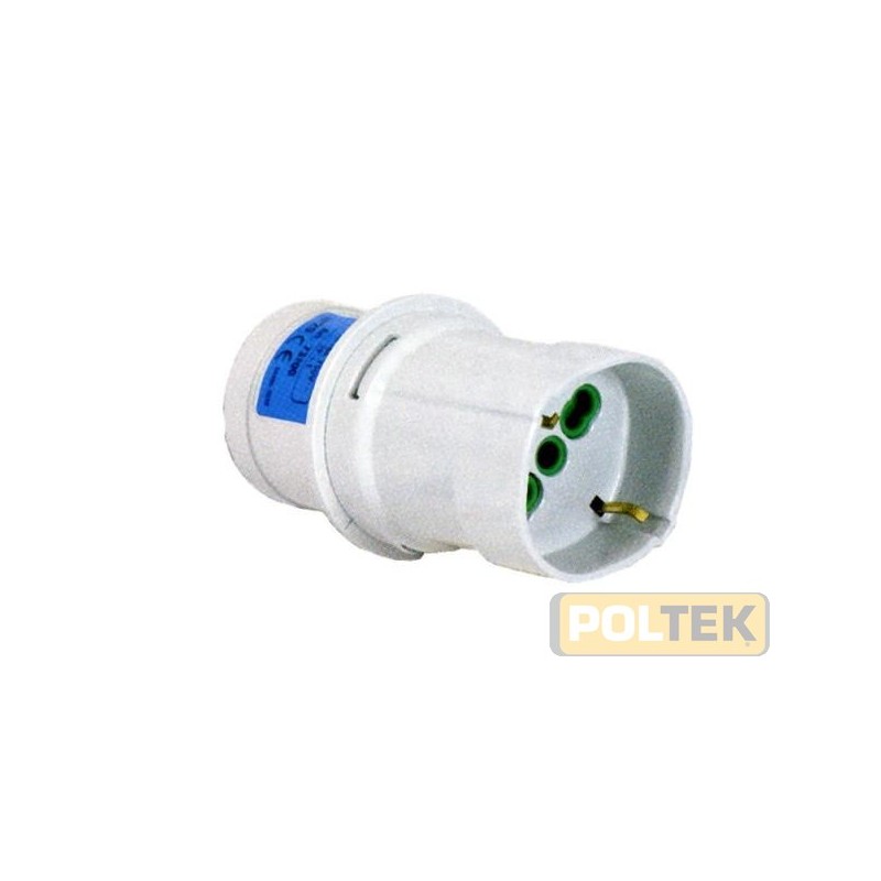 Spina 2P+T 16A CEE 220V a Presa 2P+T 16A 250V Ripasso/Schuko. IP44. Normativa CEI EN 50250. Particolarmente adatto per il campin