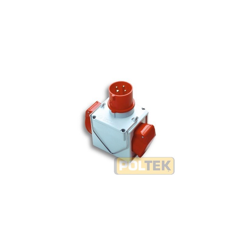 Adattatore industriale da spina 3P+T 16A CEE rossa a 2 prese 3P+T 16A CEE rosse