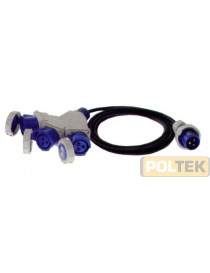 Adattatore industriale da spina 2P+T 16° blu a 3 prese 2P+T 16° CEE blu IP67 + cavo H07RN-f (neoprene) da ml.3 sez. 3x2,5 mm.