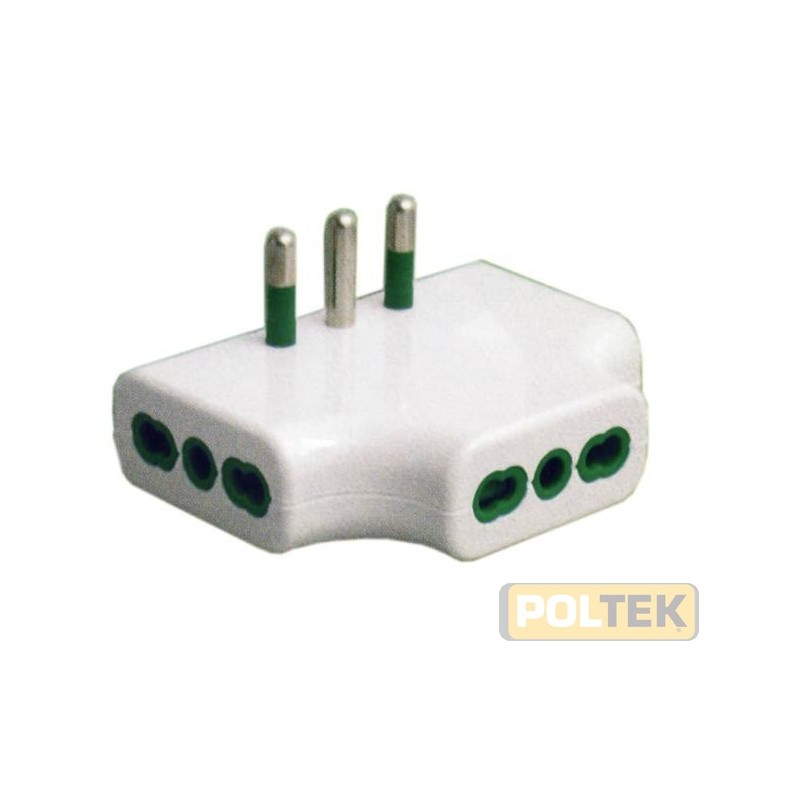 Adattatore triplo piatto - Spina 2P+T 16A - Prese 2P+T 16A Bipasso