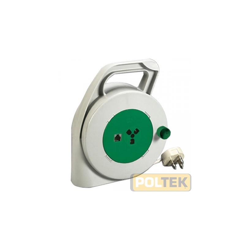 Avvolgicavo telefono con spina e presa tripolare + presa modulare PLUG 6/4 C.Avvolgicavo telefono con spina e presa tripolare + 