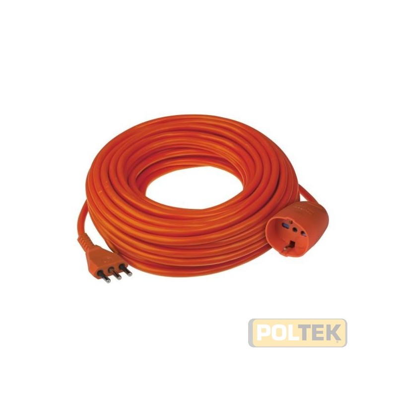 Prolunga lineare da 20m, cavo H05VV-F 3x1,5mm², spina 16A 2P+T e presa pluristandard 10/16A 2P+T (st.italiano 10/16A e tedesco 