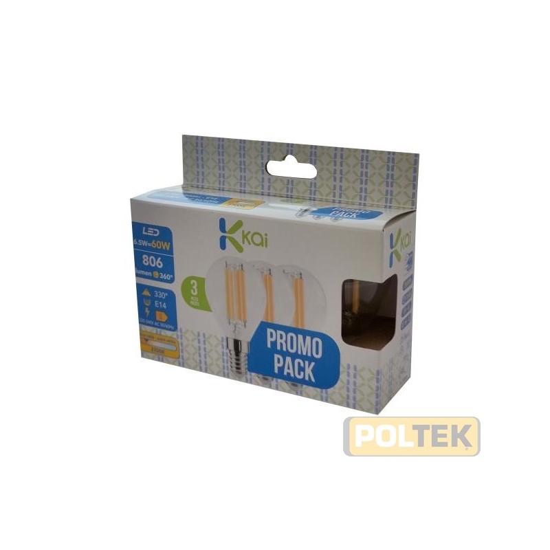 LAMPADA LED 3PACK SFERA 6,5 W E14 806lm 2700°K