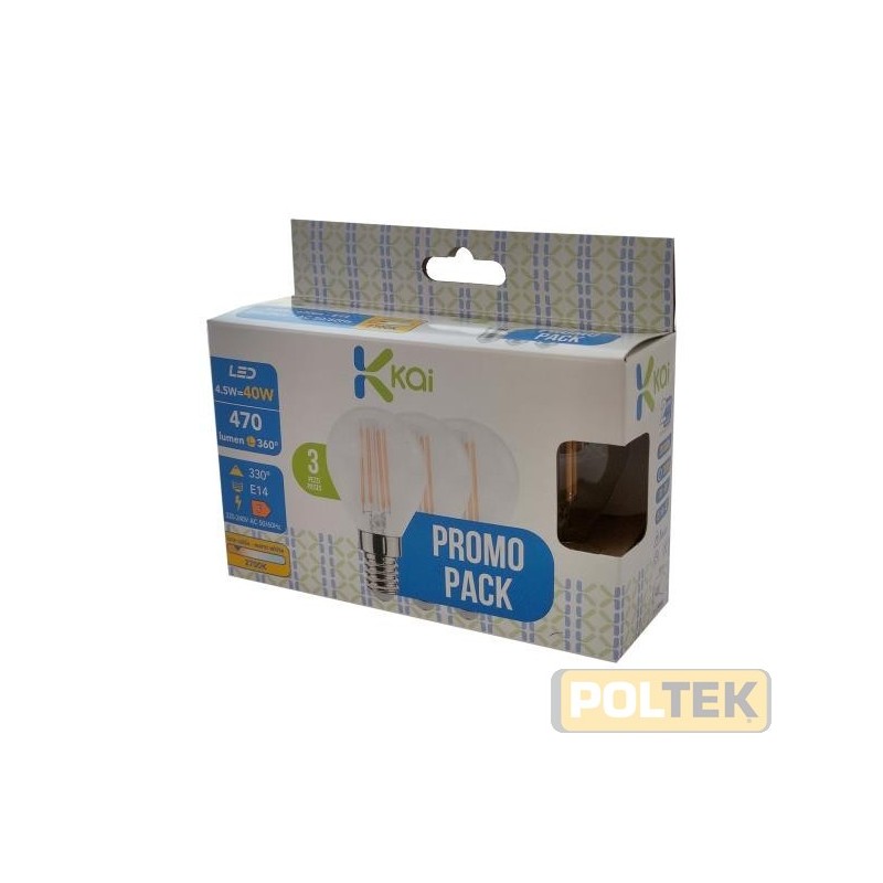 LAMPADA LED 3PACK SFERA 4,5W E14 470lm 2700°K
