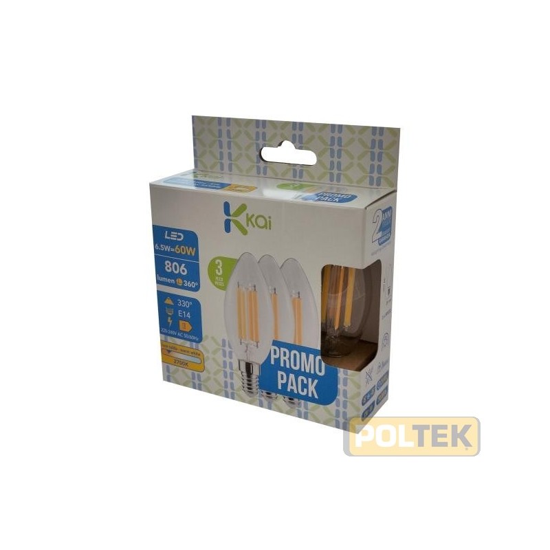 LAMPADA LED 3PACK OLIVA 6,5W E14 806lm 2700°K