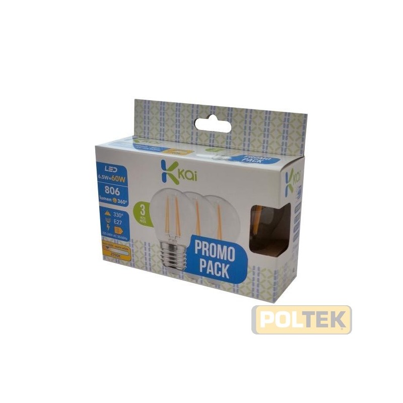 LAMPADA LED 3PACK SFERA 6,5W E27 806lm 2700°