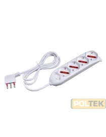 Presa multipla con 4 prese pluristandard 10 / 16 A 2P+T, standard italiano 10 / 16 A e tedesco 16 A, 1,5 m cavo con spina 16 A 2