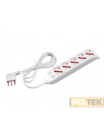 Presa multipla con 5 prese pluristandard 10 / 16 A 2P+T, standard italiano 10 / 16 A e tedesco 16 A, 1,5 m cavo con spina 16 A 2