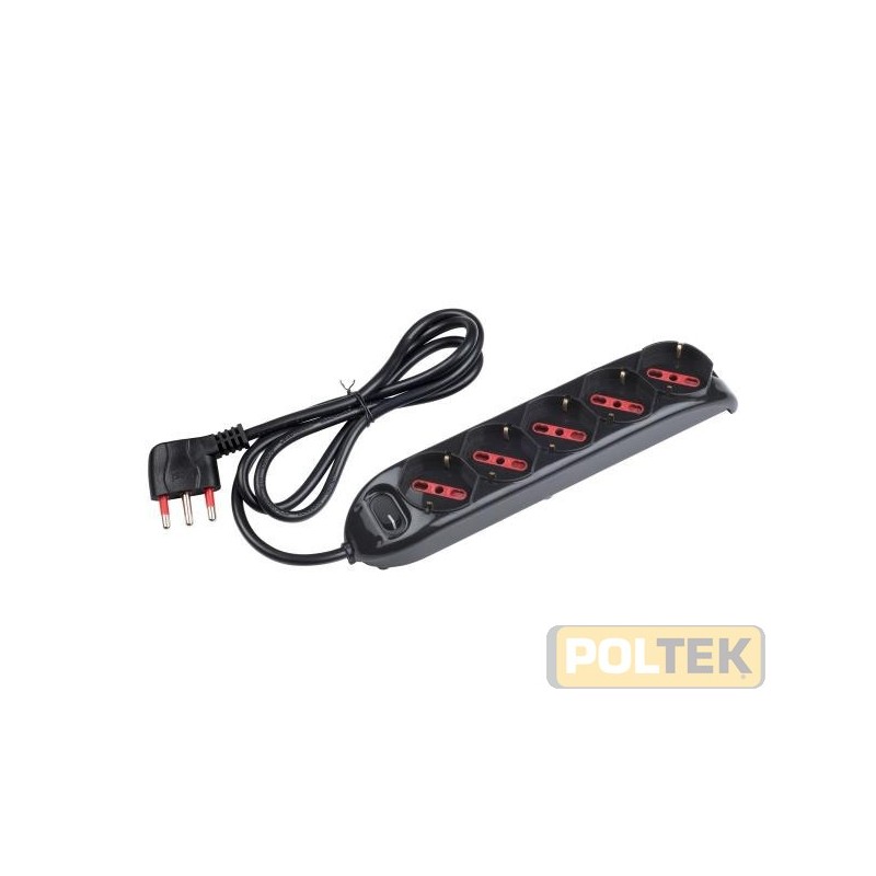 MULTIPRESA 5 POSTI 2P+T 16A SCHUKO C/INT. mt 1,5 NERO