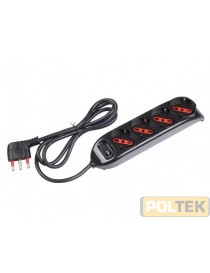 MULTIPRESA 4 POSTI 2P+T 16A SCHUKO C/INT. mt 1,5 NERO