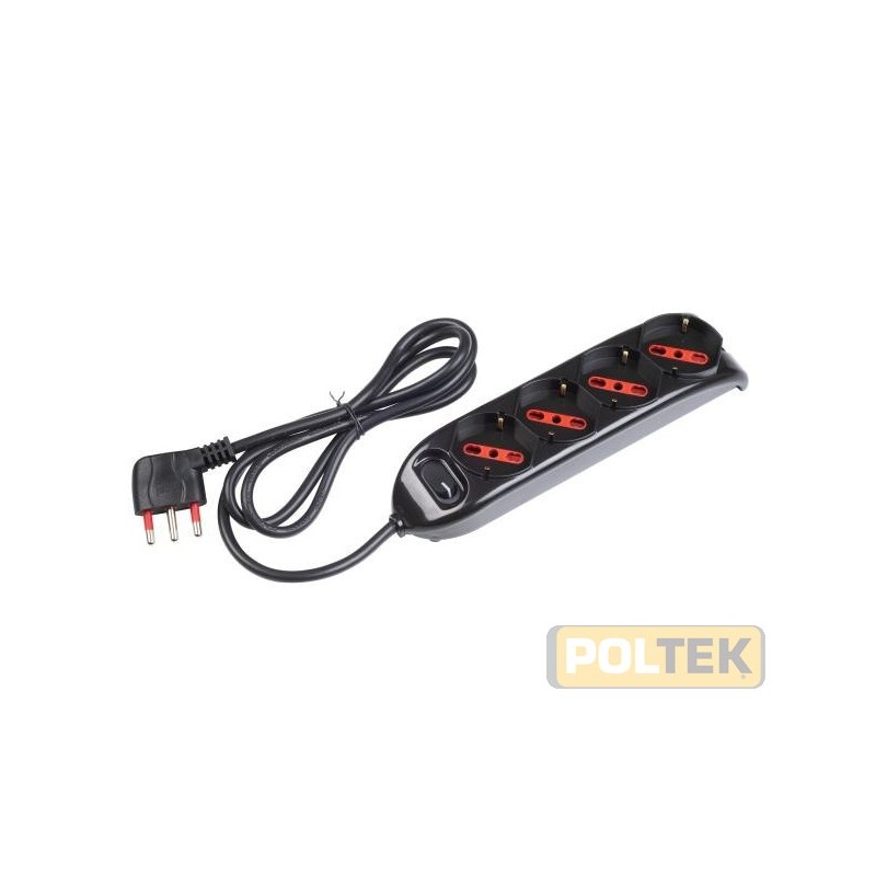 MULTIPRESA 4 POSTI 2P+T 16A SCHUKO C/INT. mt 1,5 NERO
