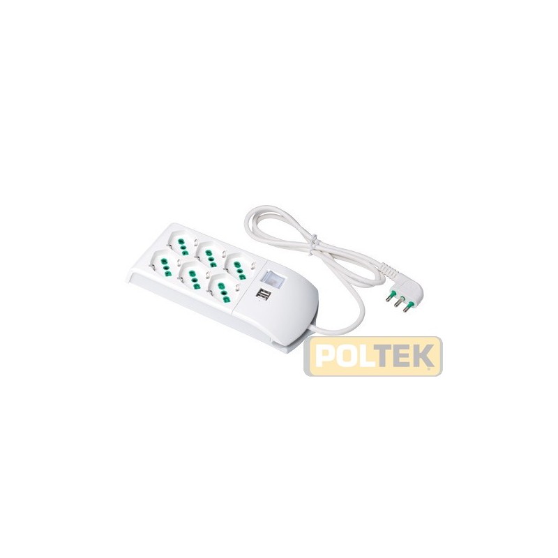 MULTIPRESA FME FIDO 6 2P+T 16A SCHUKO C/INT. + USB mt 1,5