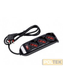 Presa multipla 250 V~ con 3 prese "grandi" pluristandard 10 / 16 A 2P+T, standard italiano 10 / 16 A e tedesco 16 A (con terra l