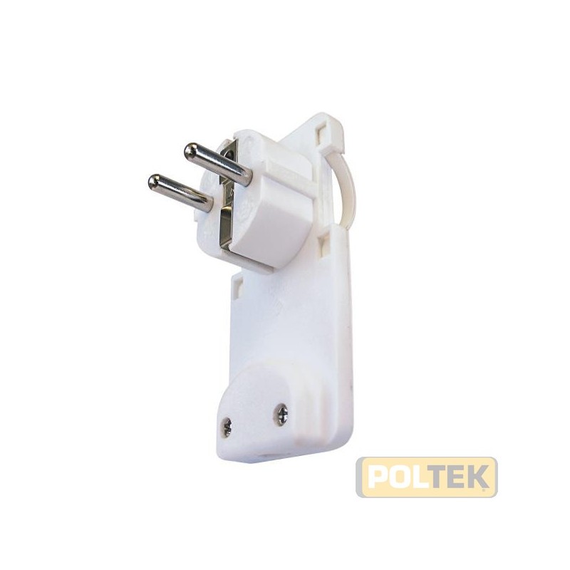 Spina "spaziozero" 16 A 2P+T standard franco / tedesco con terra laterale, uscita cavo a 90°. Provvista di fermacavo isolante a