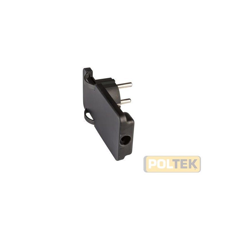 Spina "spaziozero" 16 A 2P+T standard franco / tedesco con terra laterale, uscita cavo a 90°. Provvista di fermacavo isolante a