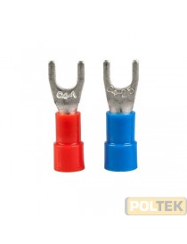 20 terminali per cavi unipolari in rame stagnato, preisolati, a forcella (diametro interno 4,3 mm): 10 per cavi di sezione da 0,