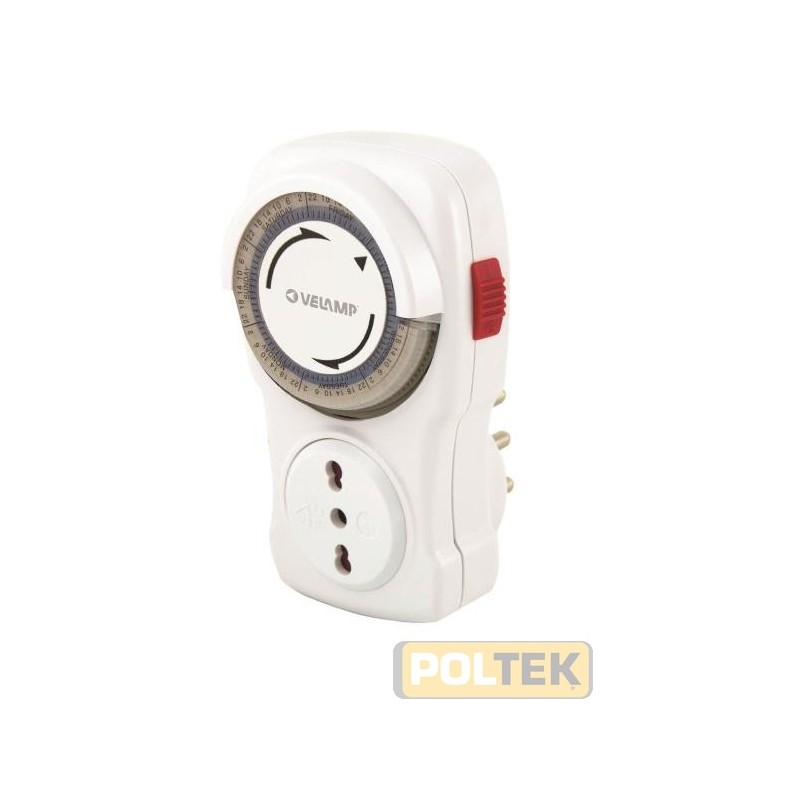 Timer programmabile con spina 16A - 2P+T e presa bipasso.
