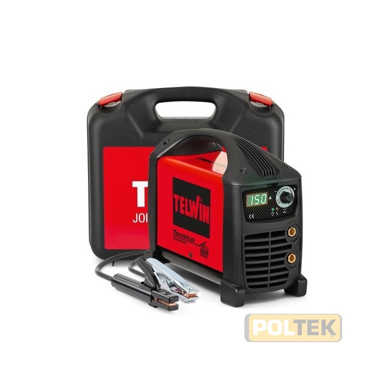 Saldatrice inverter ad elettrodo MMA e TIG (innesco a striscio) in corrente continua (DC), 150A, con display digitale. Completa 