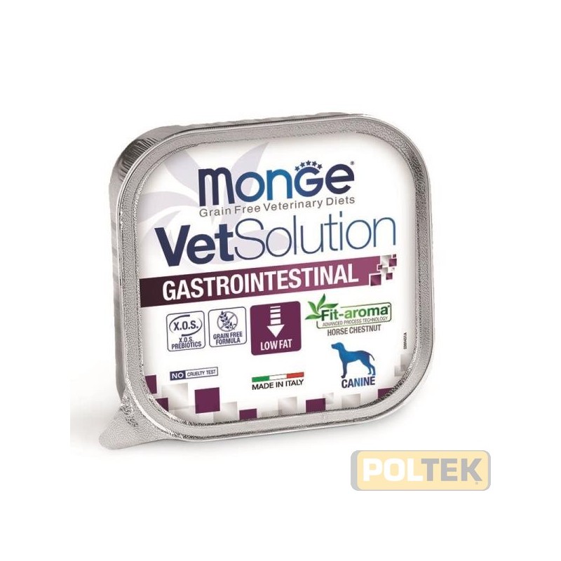 Monge VetSolution Gastrointestinal Canine Low Fat* è un alimento dietetico completo per cani formulato per la riduzione dei dis