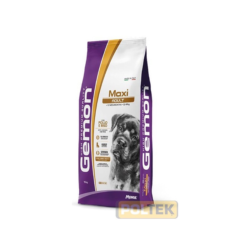GEMON MAXI ADULT CON POLLO E RISO è un alimento completo per cani adulti di ta- glia grande. La formulazione è caratterizzata 