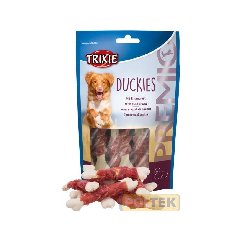 Composizione : petto d’anatra (70 %), amido di patata, proteine della soia, minerali, glicerina, oli e grassi | senza glutine 