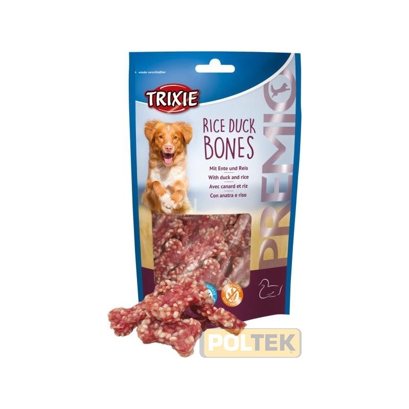 Composizione : carne d'anatra (83 %), riso (13 %), amido di mais, glicerina, minerali | senza glutine | senza zuccheri aggiunti 