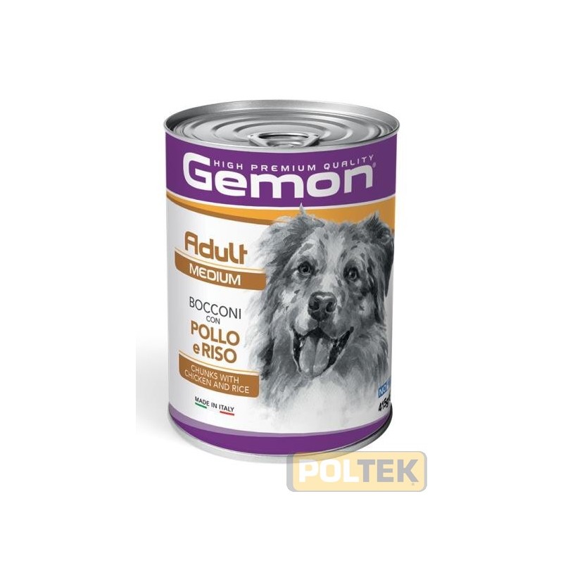 Gemon Bocconi con Pollo e Riso è un alimento completo per cani adulti di taglia mini, formulato per fornire tutti i nutrienti n
