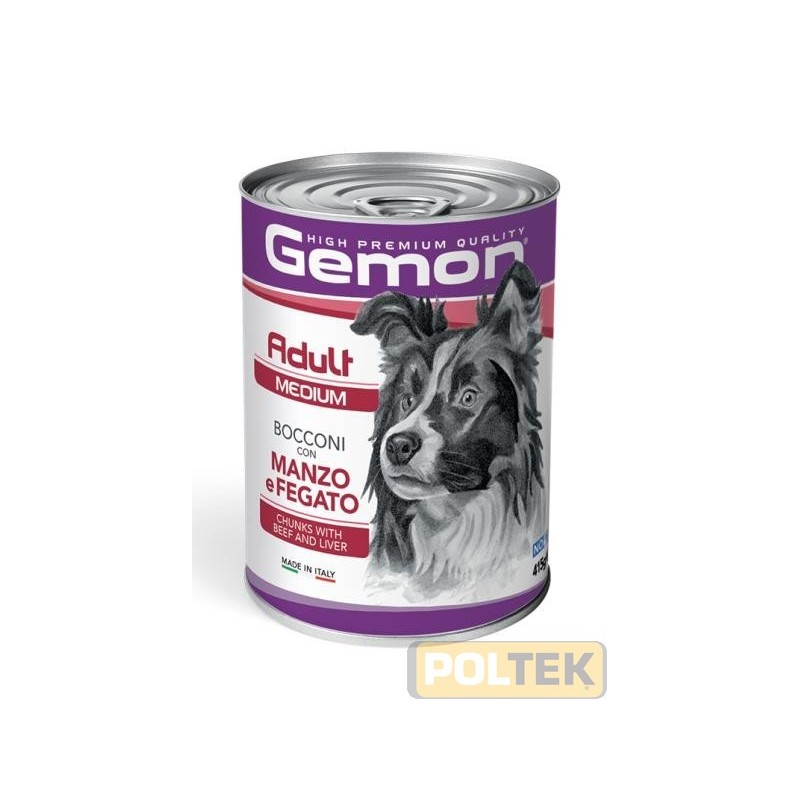 Gemon Medium Adult Bocconi con Manzo e Fegato è un alimento completo per cani adulti di taglia media, formulato per fornire tu