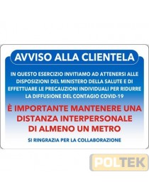 CARTELLO ALL. "COVID-19 DISTANZA 1 METRO" cm 30x20