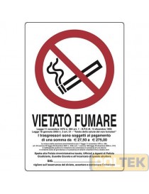 CARTELLO PLASTICA "VIETATO FUMARE" C/NORMATIVA cm 20x30