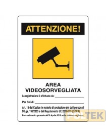 CARTELLO ALL. "AREA VIDEOSORVEGLIATA C/REGISTRAZ." cm 20x30