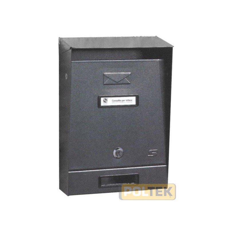Cassetta 220x325x75/110 mm CON TETTO parapioggia. Impostazione frontale e dall'alto. Apertura imbucalettere 170x27 mm. Nero mart