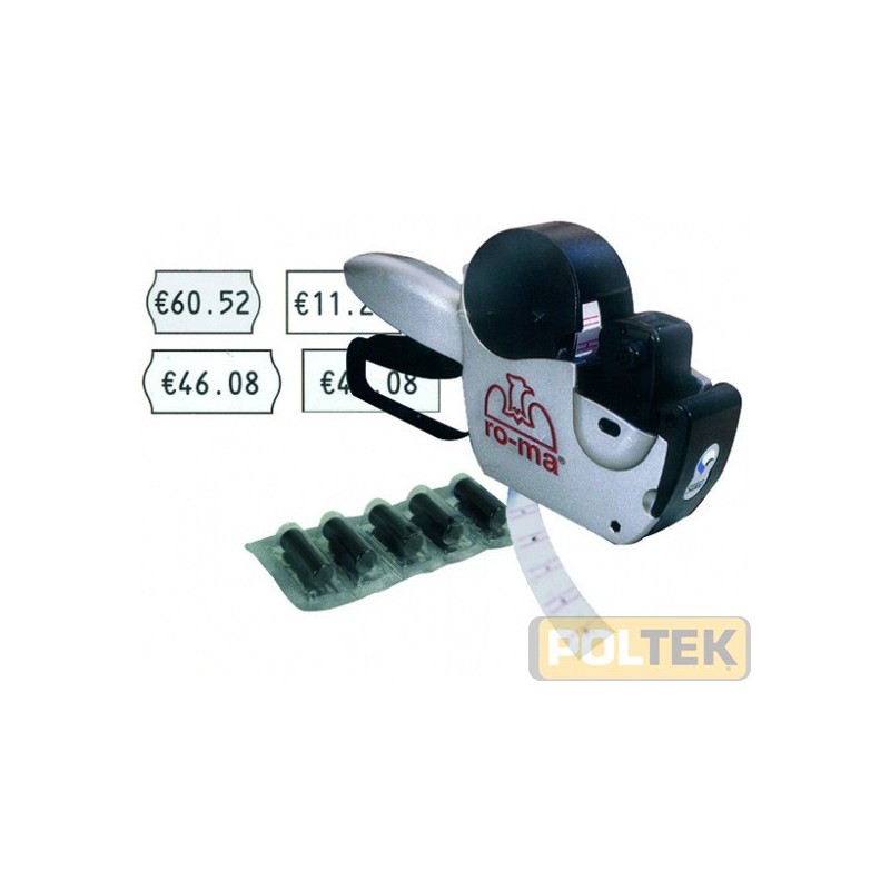 Prezzatrice manuale con corpo in materiale plastico antiurto, maniglia ergonomica e sportello ribaltabile per facilitare il cari