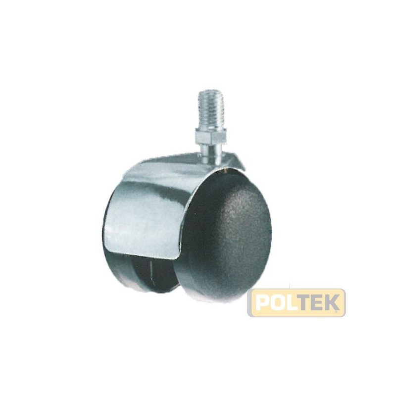 Ruota gemellata con nucleo in polimero termoplastico, supporto in lamiera stampata e zincata, anello in gomma piena grigia anti